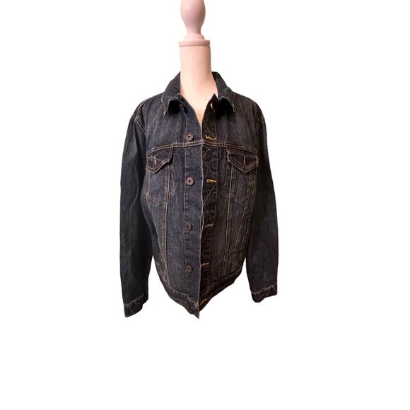 American Eagle Outfitters Womens Dark Denim Button Jean Jacket Large Trucker - Picture 3 of 9